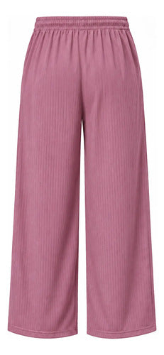 Pantalón Casual Mujer Palazzo Acanalado Cintura Elasticada