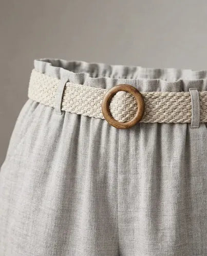 Pantalón Palazzo Mujer Cinturón Tejido Pierna Ancha