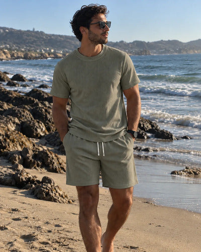 Conjunto Hombre Polera Short Texturado Casual Verano