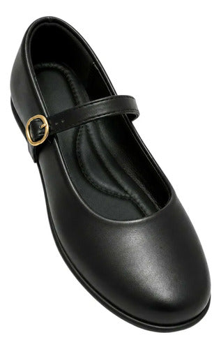 Zapato Escolar Y Cueca Niña Mujer Negro Con Correa