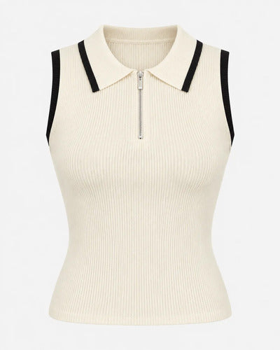 Polera Mujer Sin Mangas Cuello Polo Cierre Talla Única
