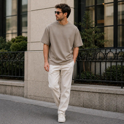 Polera Hombre Oversize Manga Corta Cuello Redondo Lisa