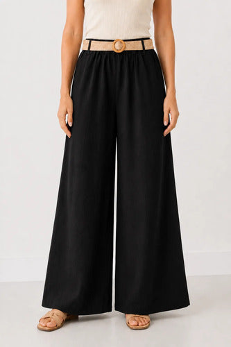 Pantalón Palazzo Mujer Pierna Ancha Cintura Elasticada