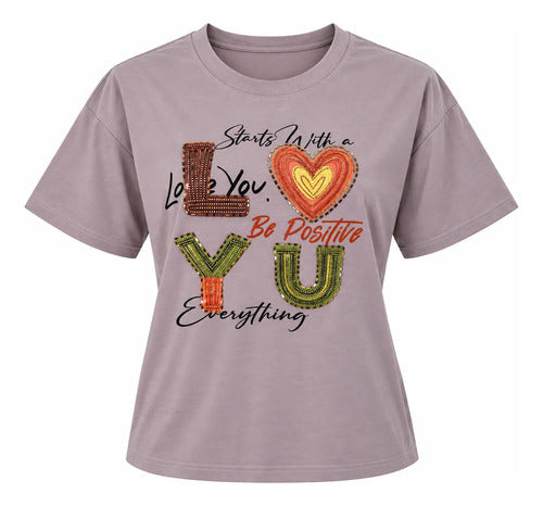 Polera Mujer Manga Corta Estampada Love Corazón