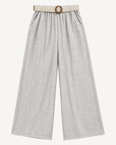 Pantalón Palazzo Mujer Cinturón Tejido Pierna Ancha
