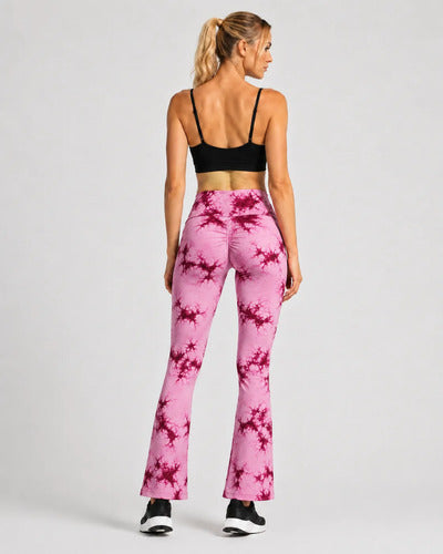 Calza Mujer Flare Scrunch Tiro Alto Tie Dye Corte Acampanado