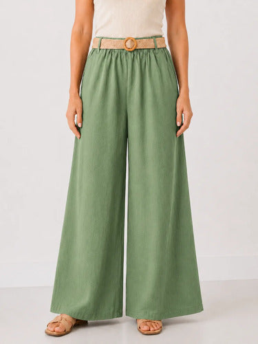 Pantalón Palazzo Mujer Pierna Ancha Cintura Elasticada