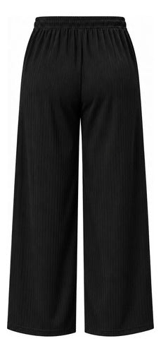 Pantalón Casual Mujer Palazzo Acanalado Cintura Elasticada