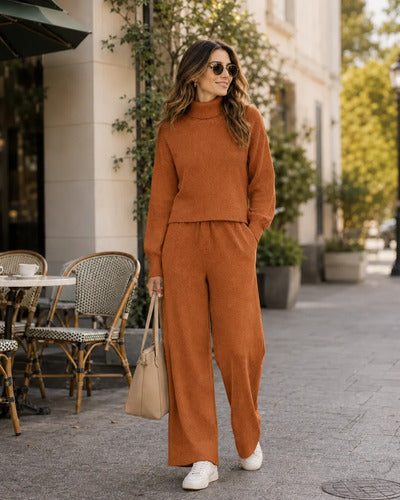 Conjunto Mujer Cuello Alto Pantalón Palazzo Primavera