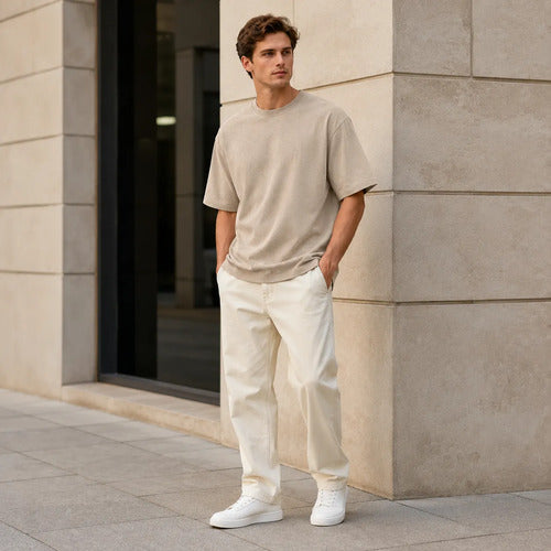 Polera Hombre Oversize Manga Corta Cuello Redondo Lisa