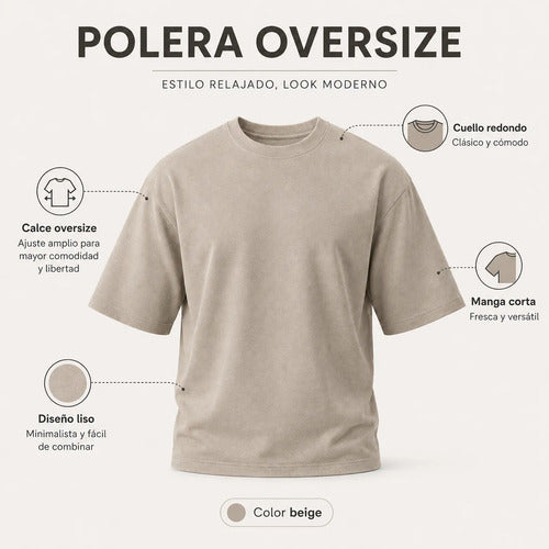 Polera Hombre Oversize Manga Corta Cuello Redondo Lisa