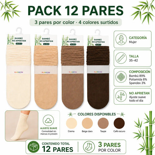 Calcetines Mujer Bambú Comfort Pack 12 Pares Talla 35-42