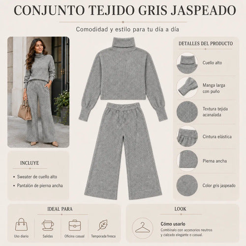 Conjunto Mujer Cuello Alto Pantalón Palazzo Primavera
