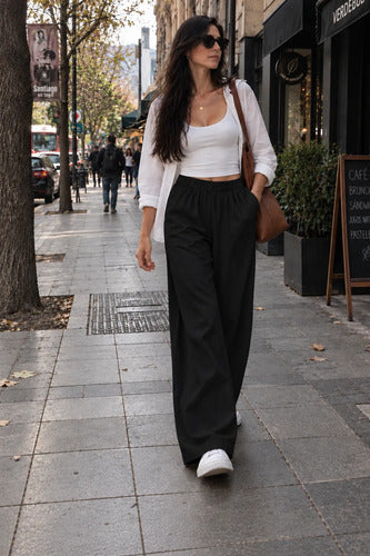 Pantalón Palazzo Mujer Algodón Cintura Elasticada Con Lazo