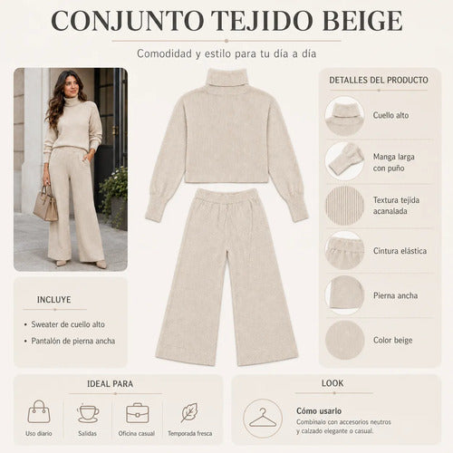 Conjunto Mujer Cuello Alto Pantalón Palazzo Primavera
