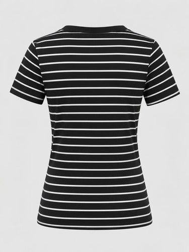Polera Mujer Manga Corta Cuello V Rayas Casual