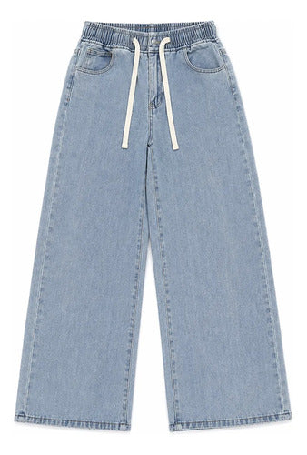 Jeans Mujer Pierna Ancha Cintura Elasticada Ajustable