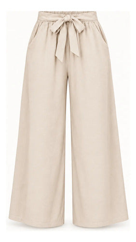 Pantalón Palazzo Mujer Cintura Elasticada Con Lazo