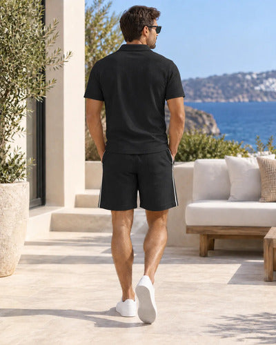 Conjunto Hombre Polera Cuello Polo Y Short Tela Texturizada