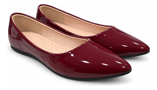 Balerina Mujer Punta Fina Charol Zapato Plano Elegante