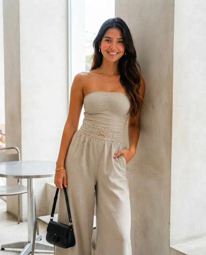 Pantalón Mujer Palazzo Tiro Alto Cintura Elasticada