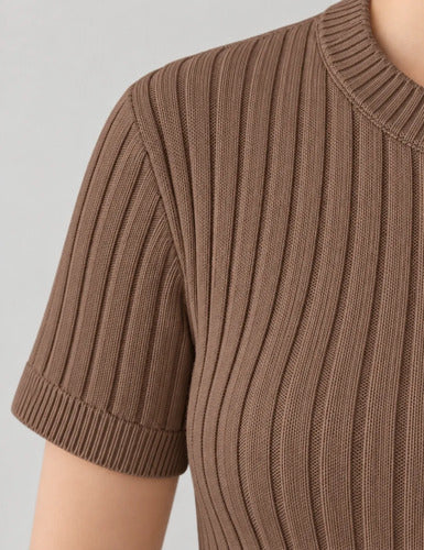 Top Mujer Tejido Acanalado Manga Corta Talla Única