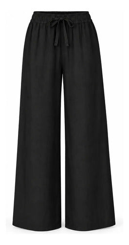 Pantalón Palazzo Mujer Algodón Cintura Elasticada Con Lazo