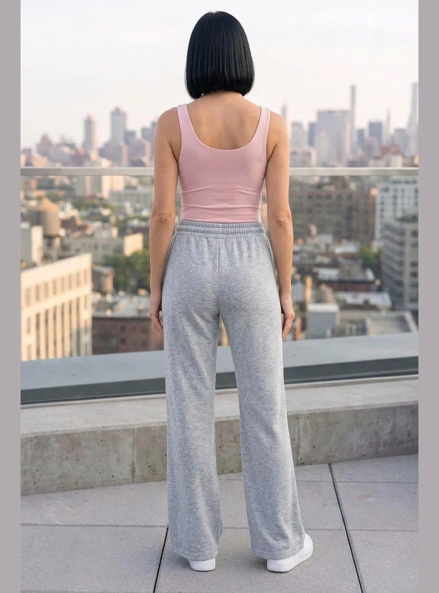 Pantalón Mujer Flare Pierna Ancha Cintura Elasticada