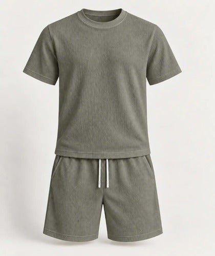 Conjunto Hombre Polera Short Texturado Casual Verano