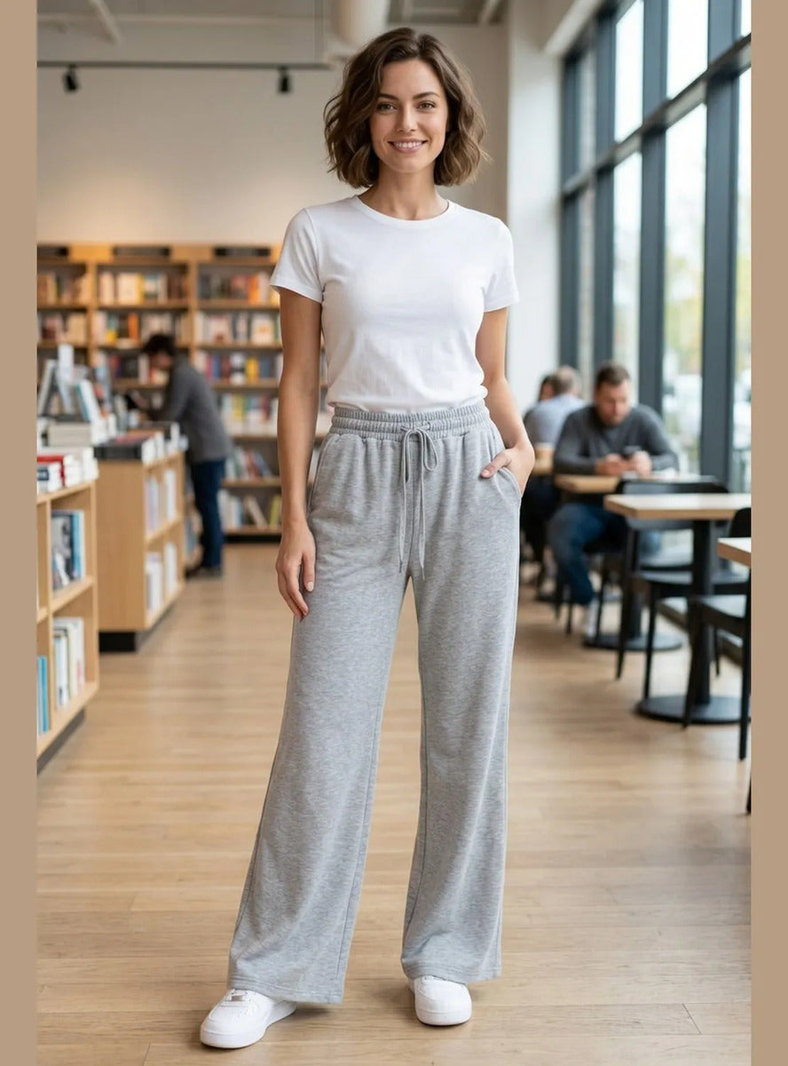 Pantalón Mujer Flare Pierna Ancha Cintura Elasticada