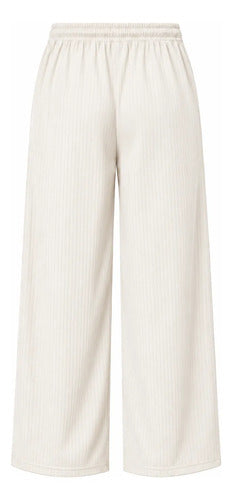 Pantalón Casual Mujer Palazzo Acanalado Cintura Elasticada