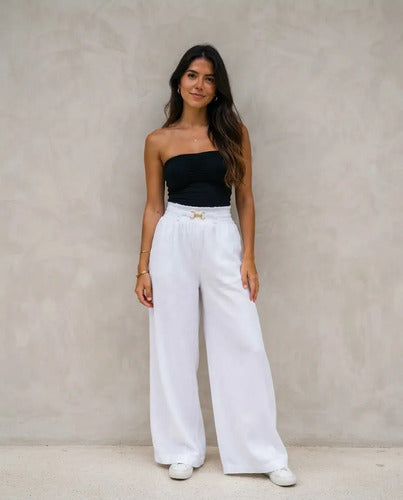 Pantalón Mujer Palazzo Tiro Alto Cintura Elasticada