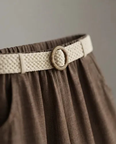 Pantalón Palazzo Mujer Cinturón Tejido Pierna Ancha